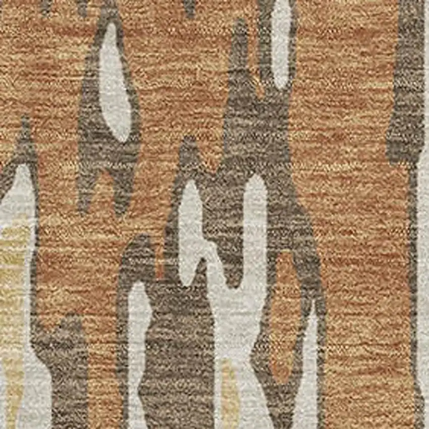 Copper Ivory And Brown Striped Washable Area Rug With UV Protection Photo 2