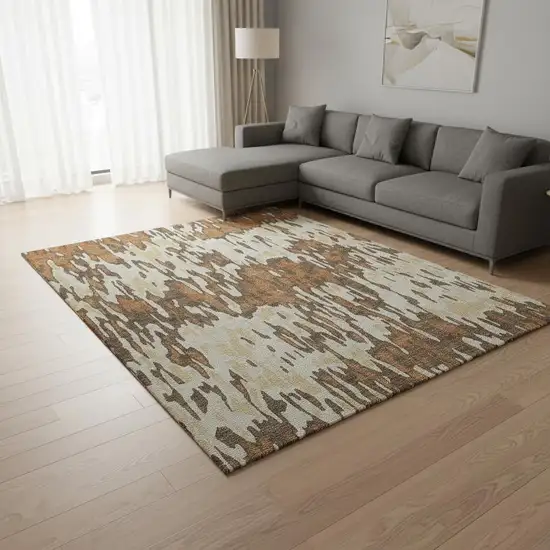 Copper Ivory And Brown Striped Washable Area Rug With UV Protection Photo 2