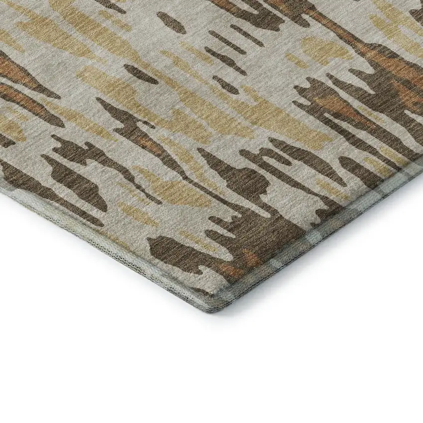 Copper Ivory And Brown Striped Washable Area Rug With UV Protection Photo 7
