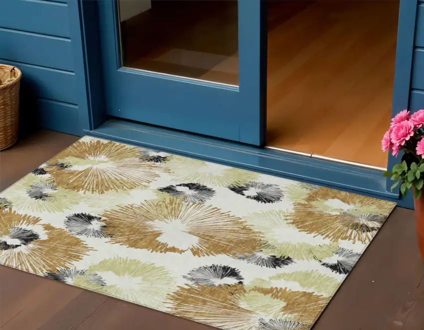 Copper Ivory And Charcoal Floral Washable Indoor Outdoor Area Rug Photo 2