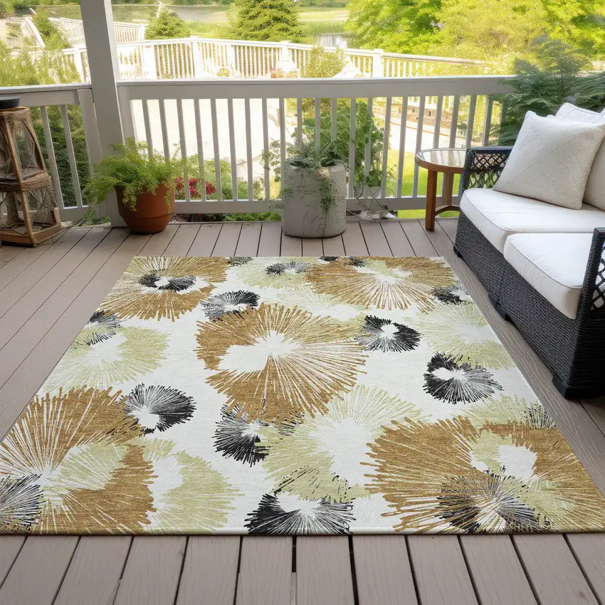 Copper Ivory And Charcoal Floral Washable Indoor Outdoor Area Rug Photo 9
