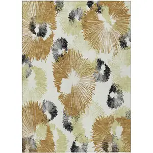 Photo of Copper Ivory And Charcoal Floral Washable Indoor Outdoor Area Rug