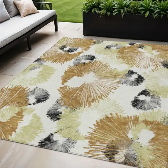 Copper Ivory And Charcoal Floral Washable Indoor Outdoor Area Rug Photo 2