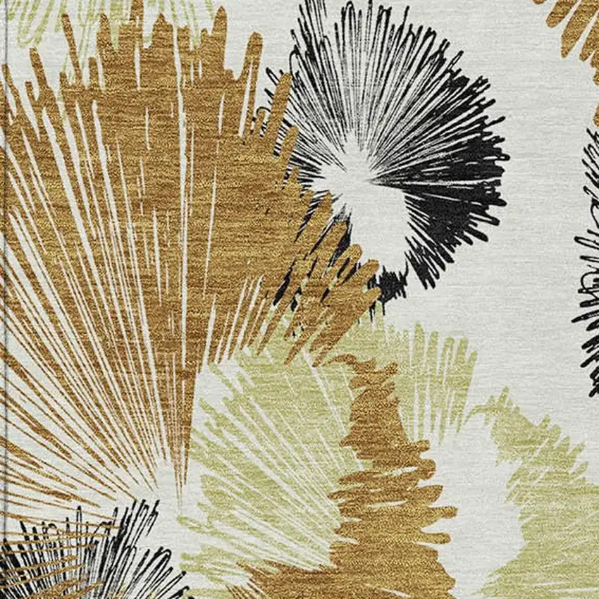 Copper Ivory And Charcoal Floral Washable Indoor Outdoor Area Rug Photo 6