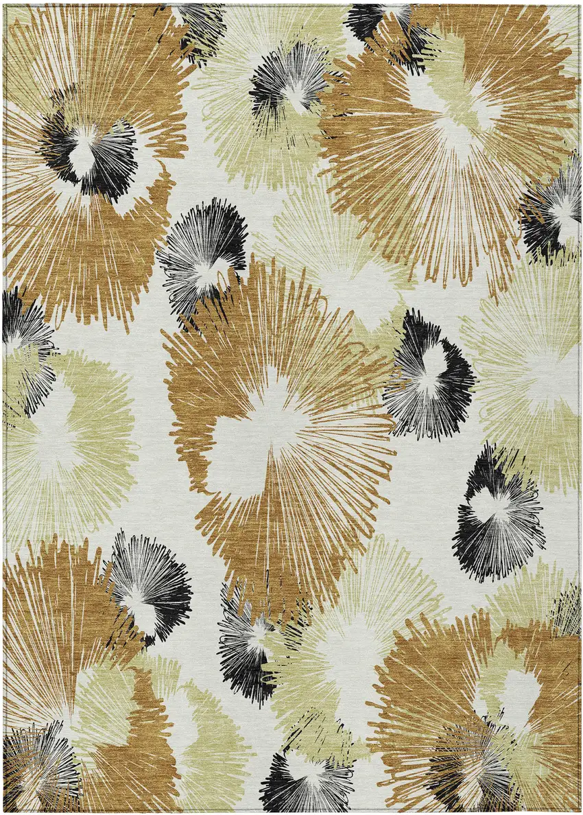 Copper Ivory And Charcoal Floral Washable Indoor Outdoor Area Rug Photo 1