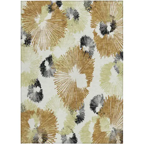 Copper Ivory And Charcoal Floral Washable Indoor Outdoor Area Rug Photo 4