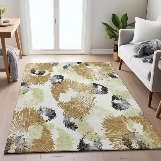 Copper Ivory And Charcoal Floral Washable Indoor Outdoor Area Rug Photo 9