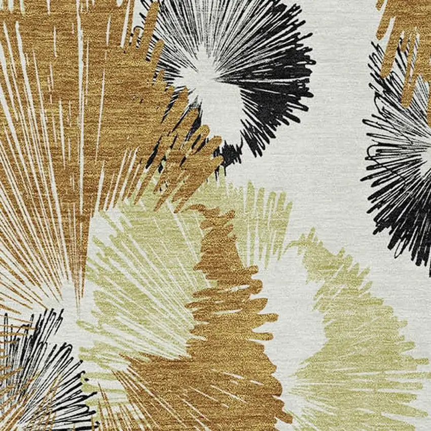 Copper Ivory And Charcoal Floral Washable Indoor Outdoor Area Rug Photo 5