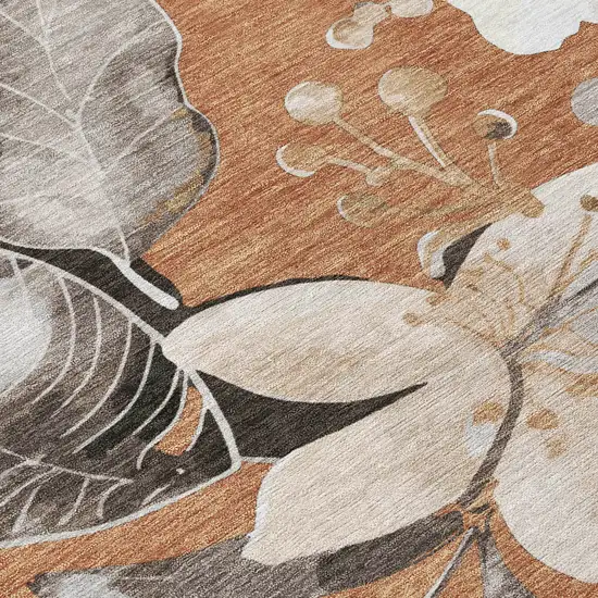 Copper Ivory And Charcoal Floral Washable Indoor Outdoor Area Rug Photo 7