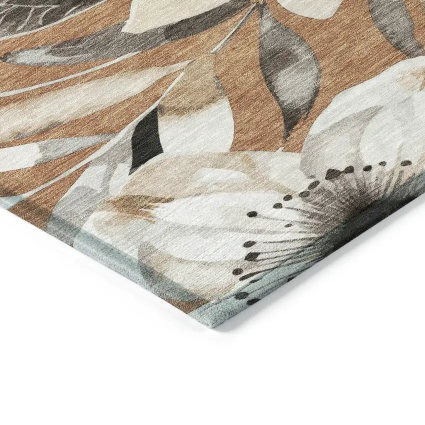 Copper Ivory And Charcoal Floral Washable Indoor Outdoor Area Rug Photo 6