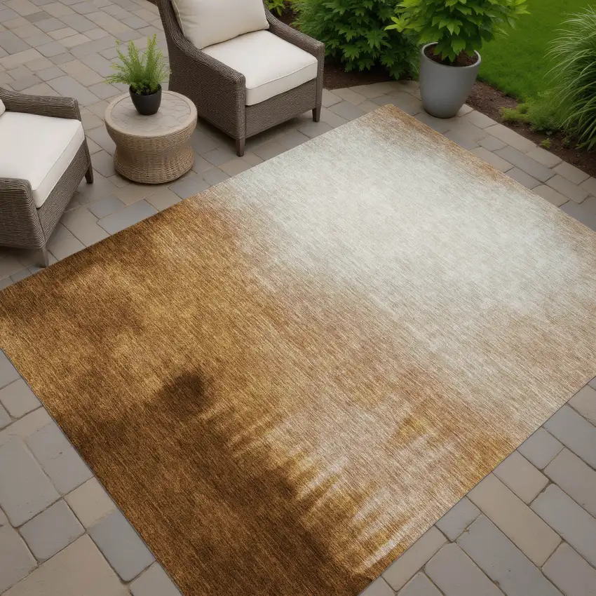 Copper Ivory And Chocolate Abstract Washable Indoor Outdoor Area Rug Photo 7
