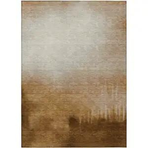 Photo of Copper Ivory And Chocolate Abstract Washable Indoor Outdoor Area Rug