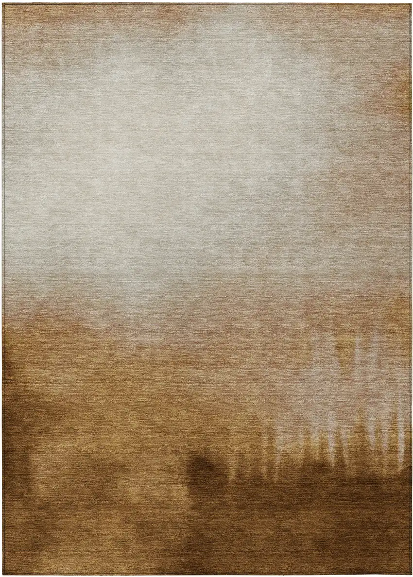 Copper Ivory And Chocolate Abstract Washable Indoor Outdoor Area Rug Photo 1