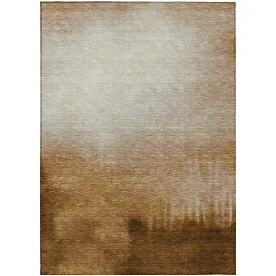 Copper Ivory And Chocolate Abstract Washable Indoor Outdoor Area Rug Photo 1