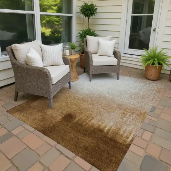 Copper Ivory And Chocolate Abstract Washable Indoor Outdoor Area Rug Photo 4