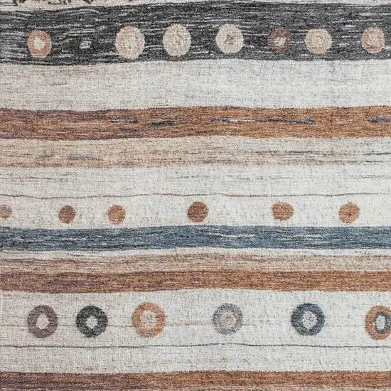 Copper Ivory And Denim Blue Striped Washable Area Rug With UV Protection Photo 3