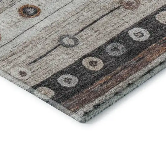 Copper Ivory And Denim Blue Striped Washable Area Rug With UV Protection Photo 8