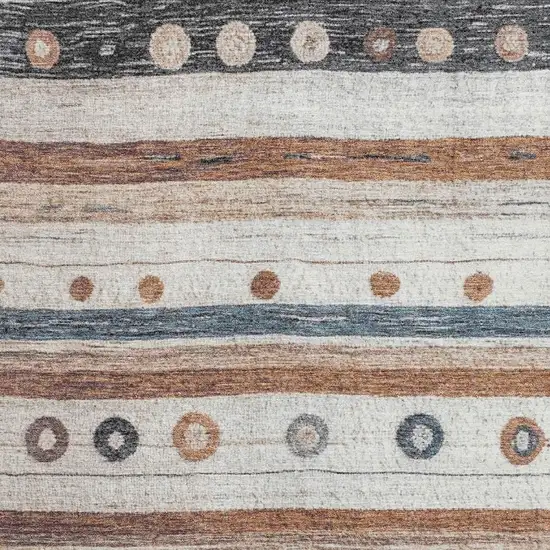 Copper Ivory And Denim Blue Striped Washable Area Rug With UV Protection Photo 3