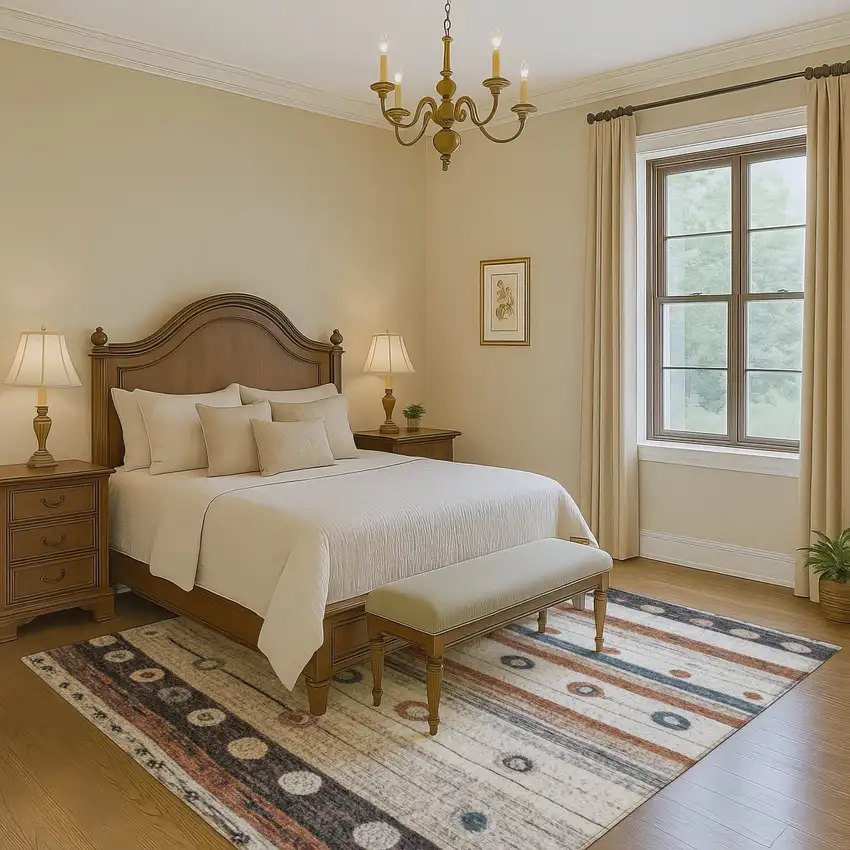 Copper Ivory And Denim Blue Striped Washable Area Rug With UV Protection Photo 6