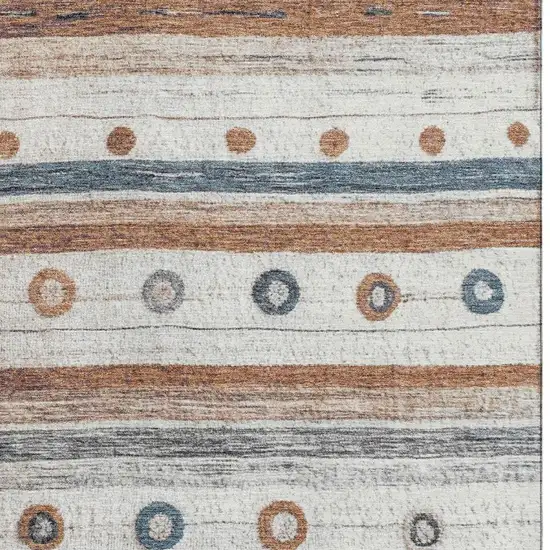 Copper Ivory And Denim Blue Striped Washable Area Rug With UV Protection Photo 3
