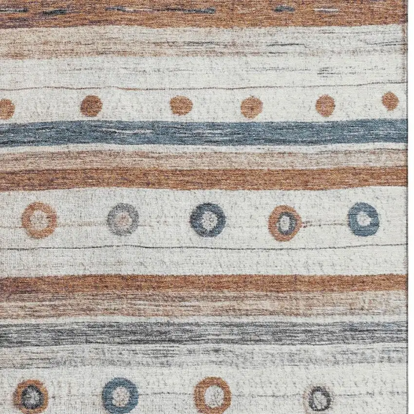 Copper Ivory And Denim Blue Striped Washable Area Rug With UV Protection Photo 3