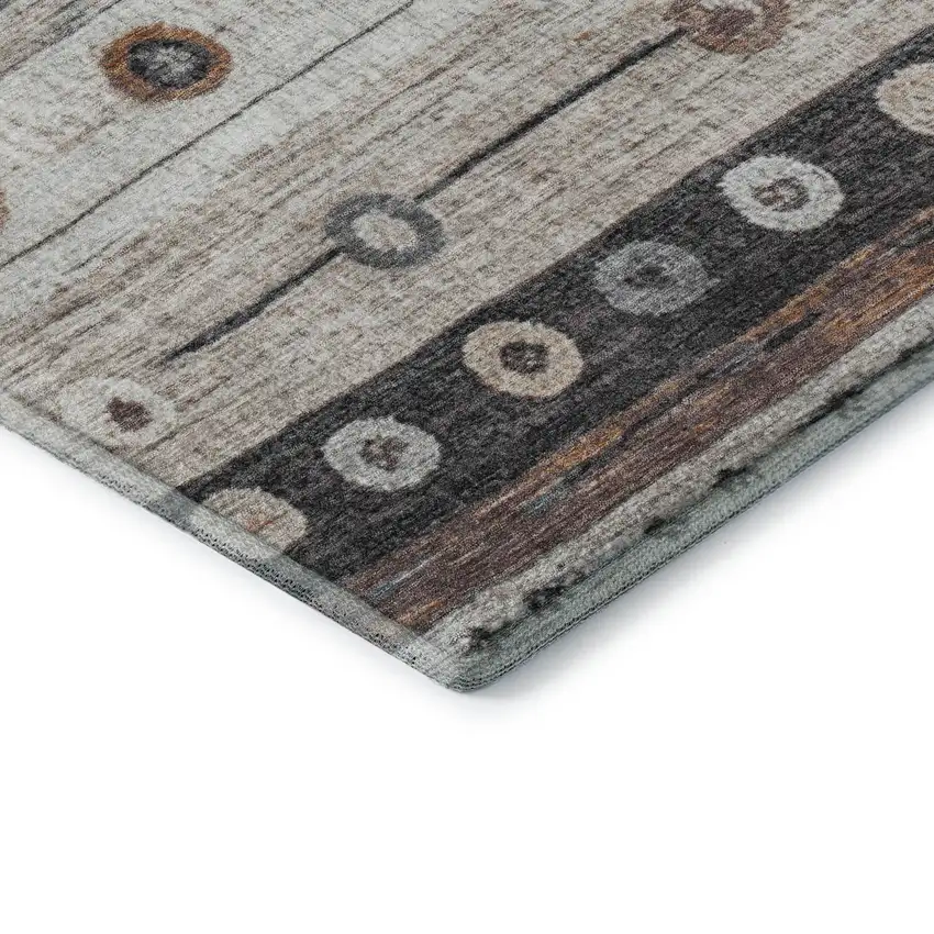 Copper Ivory And Denim Blue Striped Washable Area Rug With UV Protection Photo 8