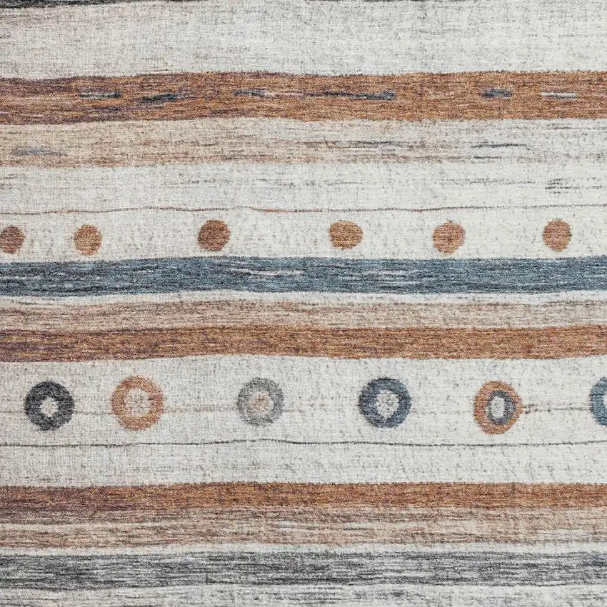 Copper Ivory And Denim Blue Striped Washable Area Rug With UV Protection Photo 3