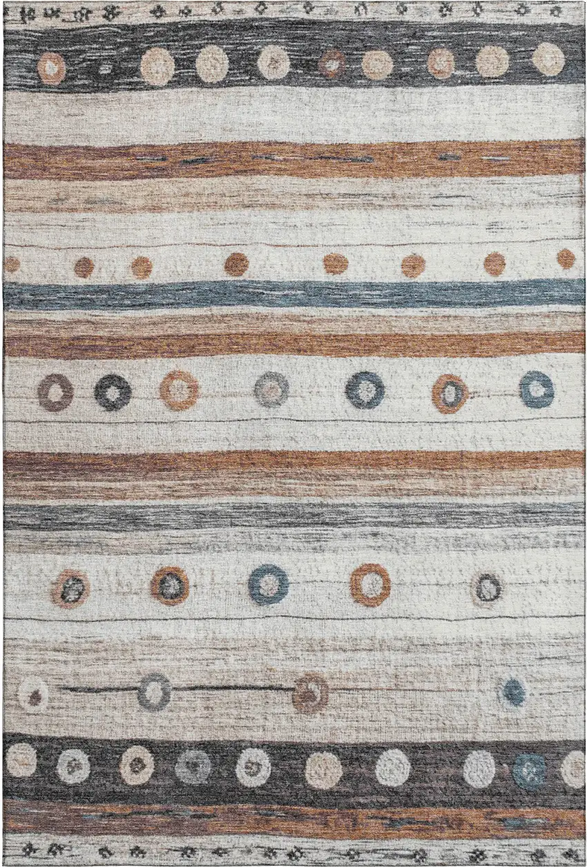 Copper Ivory And Denim Blue Striped Washable Area Rug With UV Protection Photo 1