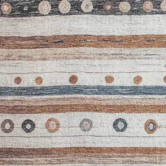 Copper Ivory And Denim Blue Striped Washable Area Rug With UV Protection Photo 3