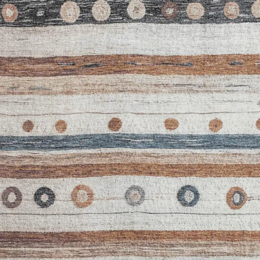 Copper Ivory And Denim Blue Striped Washable Area Rug With UV Protection Photo 3