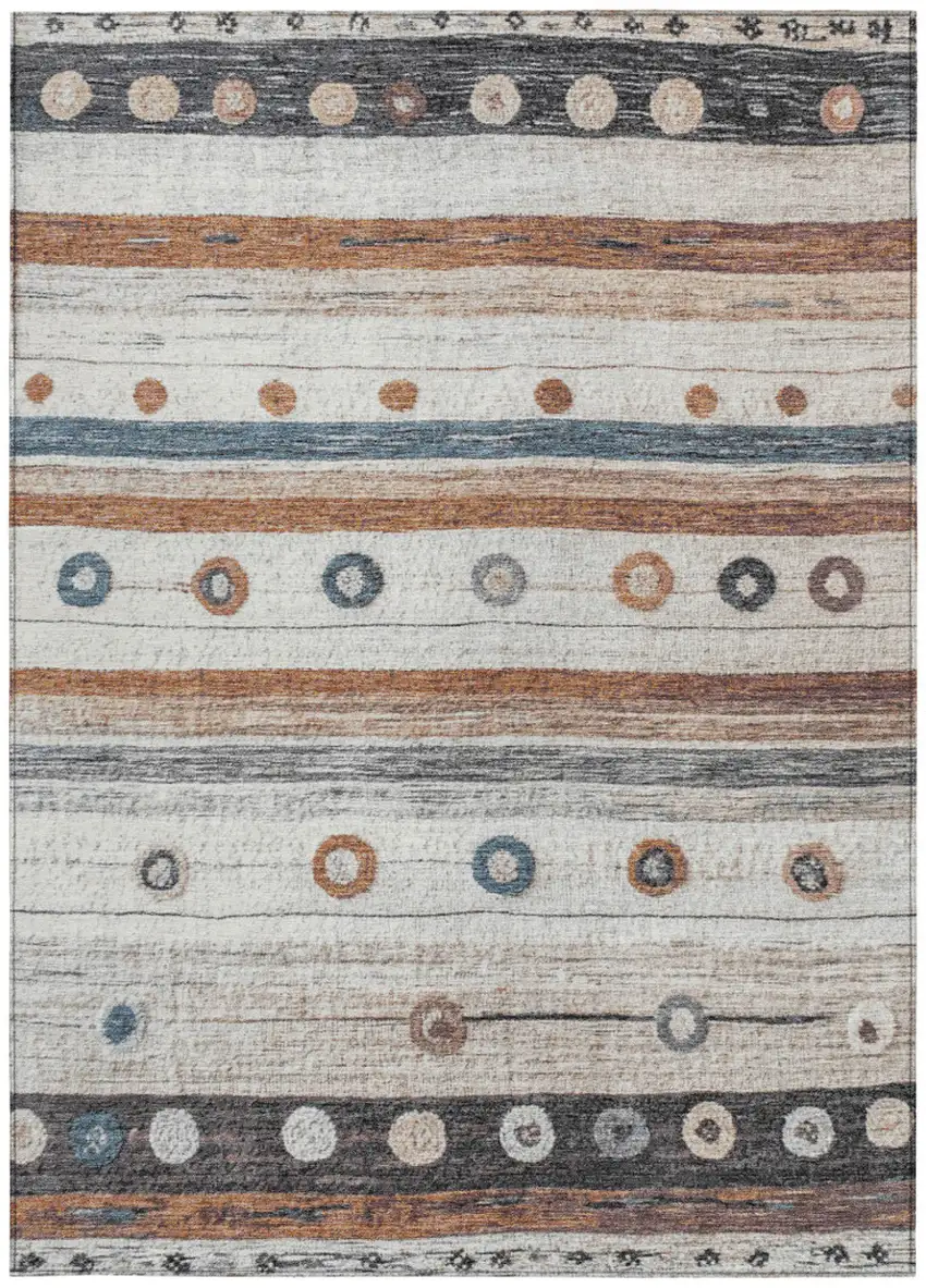 Copper Ivory And Denim Blue Striped Washable Indoor Outdoor Area Rug Photo 3