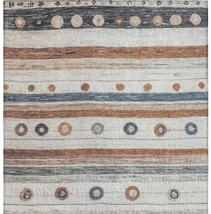 Copper Ivory And Denim Blue Striped Washable Indoor Outdoor Area Rug Photo 4