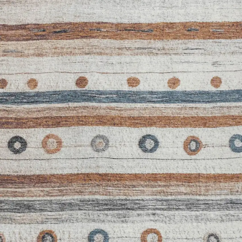 Copper Ivory And Denim Blue Striped Washable Indoor Outdoor Area Rug Photo 9