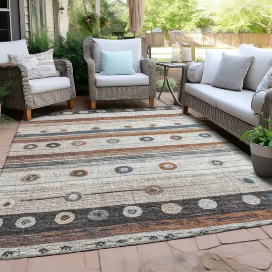 Copper Ivory And Denim Blue Striped Washable Indoor Outdoor Area Rug Photo 5