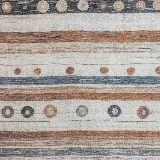 Copper Ivory And Denim Blue Striped Washable Indoor Outdoor Area Rug Photo 4