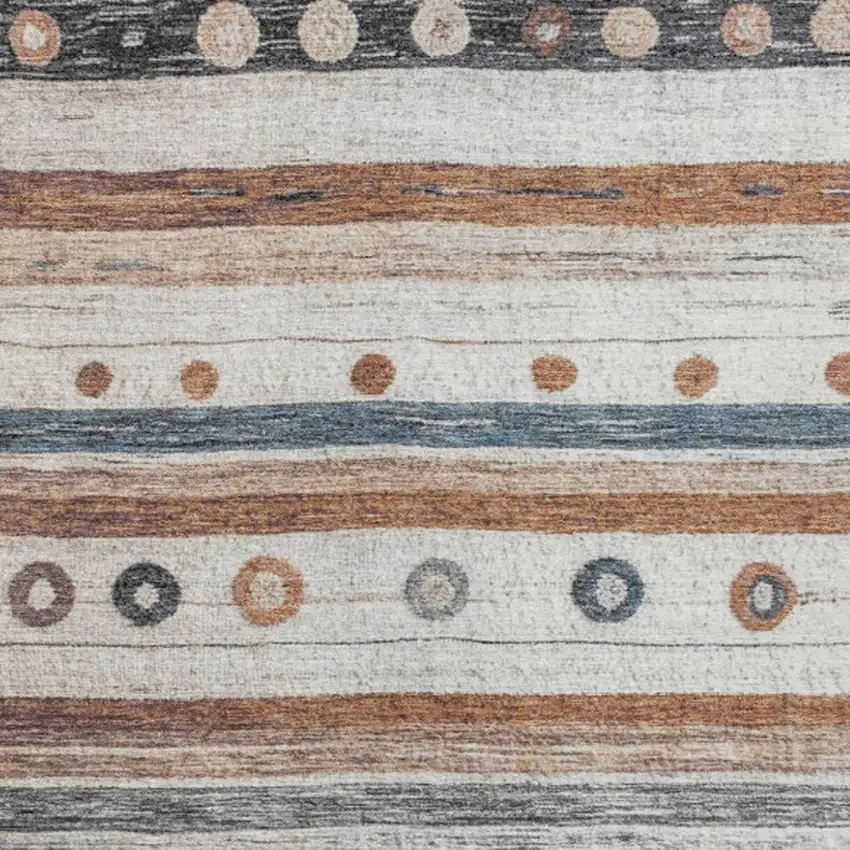 Copper Ivory And Denim Blue Striped Washable Indoor Outdoor Area Rug Photo 4