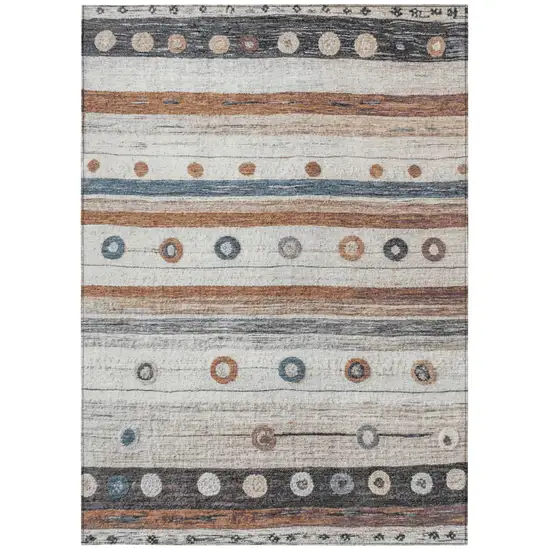 Copper Ivory And Denim Blue Striped Washable Indoor Outdoor Area Rug Photo 3