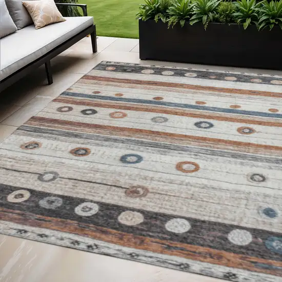 Copper Ivory And Denim Blue Striped Washable Indoor Outdoor Area Rug Photo 2