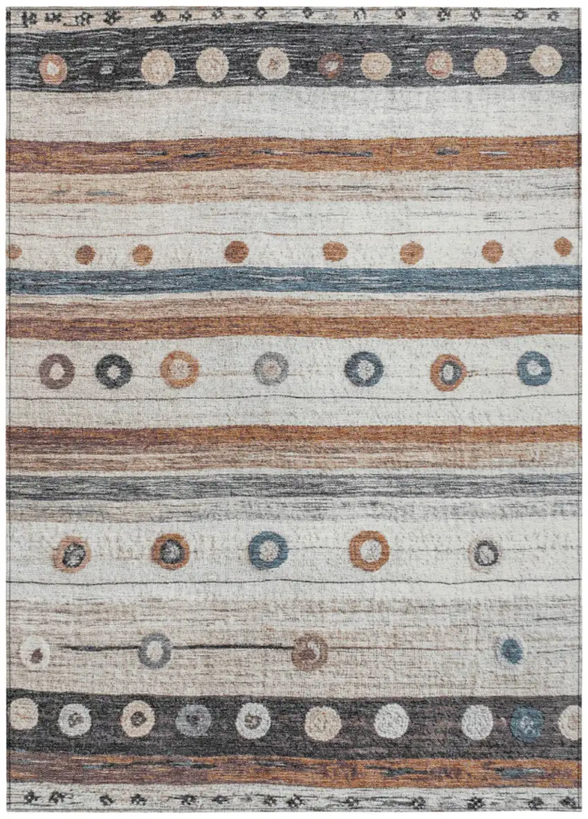 Copper Ivory And Denim Blue Striped Washable Indoor Outdoor Area Rug Photo 1