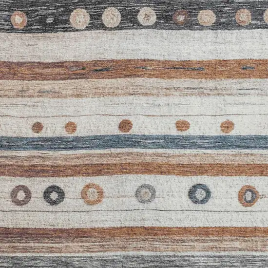 Copper Ivory And Denim Blue Striped Washable Indoor Outdoor Area Rug Photo 4