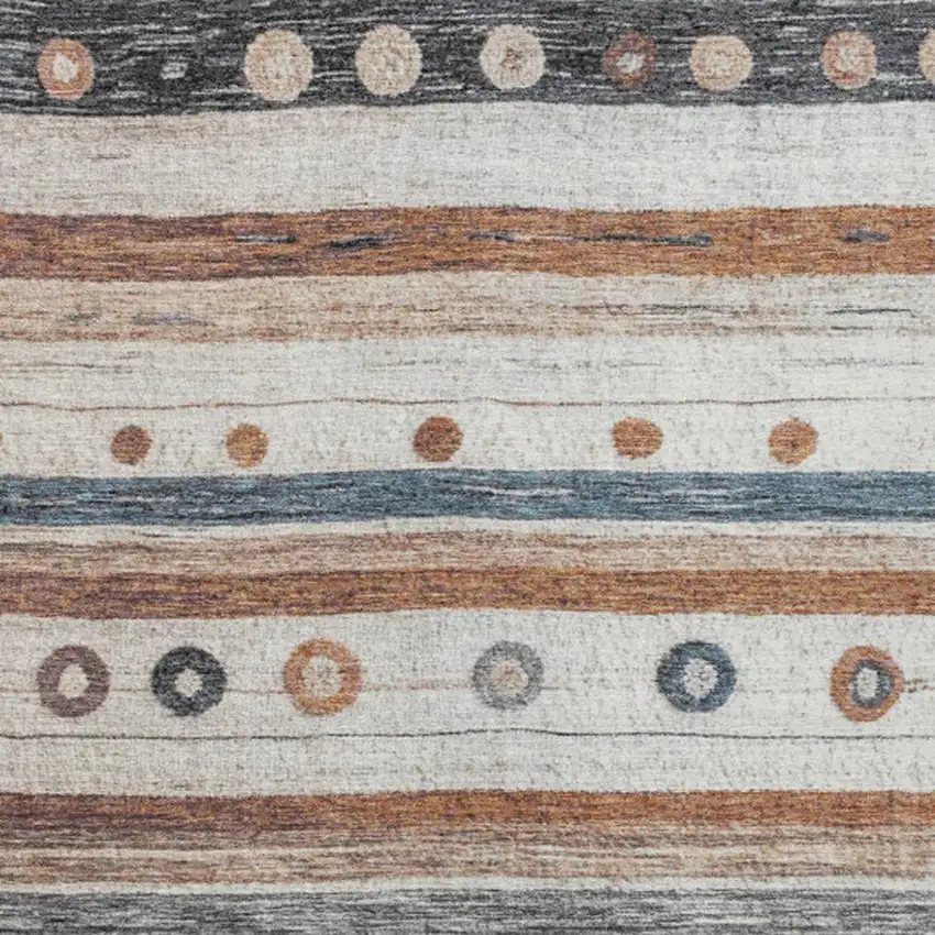 Copper Ivory And Denim Blue Striped Washable Indoor Outdoor Area Rug Photo 4