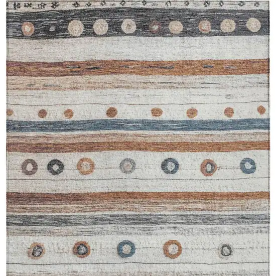 Copper Ivory And Denim Blue Striped Washable Indoor Outdoor Area Rug Photo 9