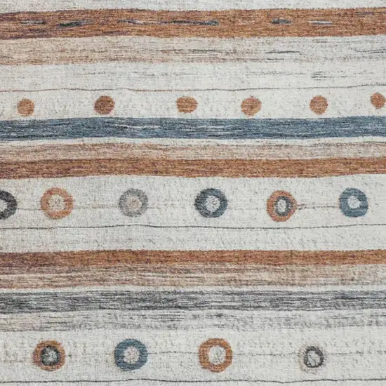 Copper Ivory And Denim Blue Striped Washable Indoor Outdoor Area Rug Photo 3