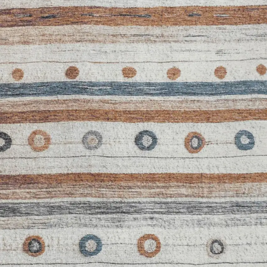 Copper Ivory And Denim Blue Striped Washable Indoor Outdoor Area Rug Photo 3