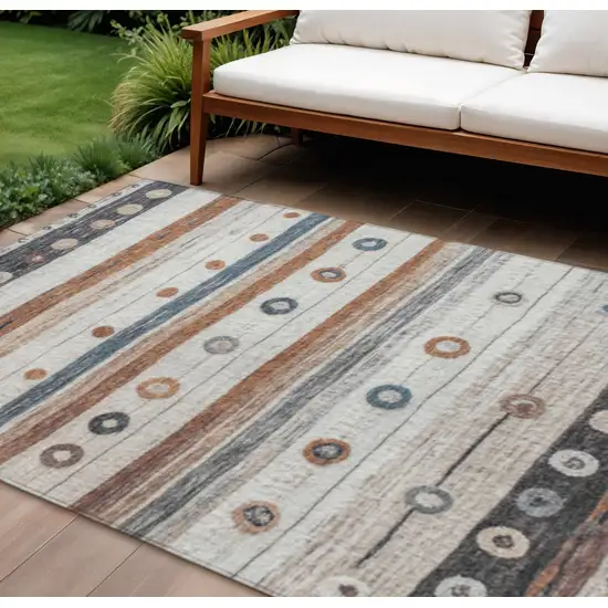 Copper Ivory And Denim Blue Striped Washable Indoor Outdoor Area Rug Photo 2