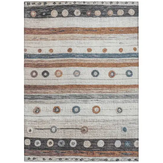 Copper Ivory And Denim Blue Striped Washable Indoor Outdoor Area Rug Photo 1