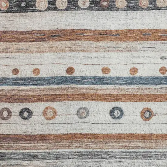 Copper Ivory And Denim Blue Striped Washable Indoor Outdoor Area Rug Photo 3