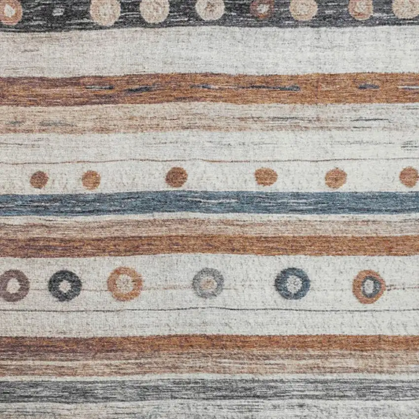 Copper Ivory And Denim Blue Striped Washable Indoor Outdoor Area Rug Photo 3