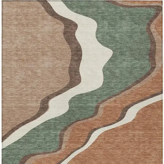 Copper Ivory And Fern Green Abstract Washable Indoor Outdoor Area Rug Photo 3