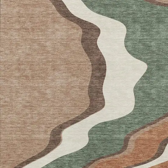 Copper Ivory And Fern Green Abstract Washable Indoor Outdoor Area Rug Photo 2